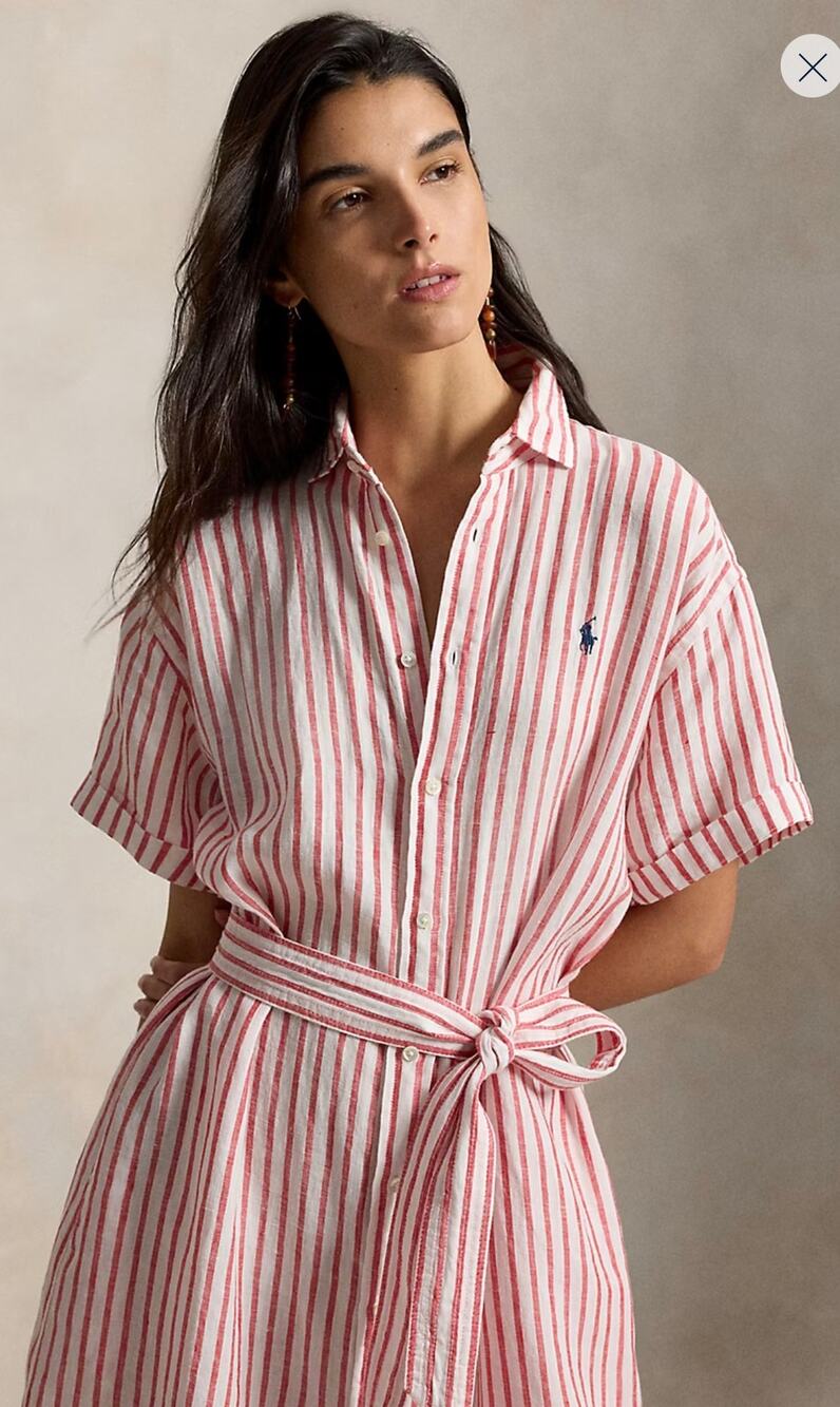 Ralph Lauren 100% Linen Preppy Striped Shirt Dress, Size 8
